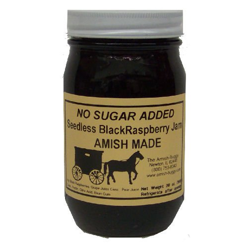 Amish Black Raspberry Jam - No Sugar Added - Two 16 Oz Jars