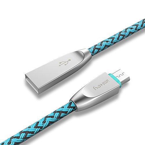 IMKEY® Premium 6.5 Feet Zinc-Alloy Braided Micro USB 2.0 Sync Data Fast Charging Cable For Samsung Galaxy S7/ S6 / Edge, S4/ S3/ Note 5 / 4 / 2,Google Nexus,LG,HTC,Nokia,Blackberry And More - (Blue)