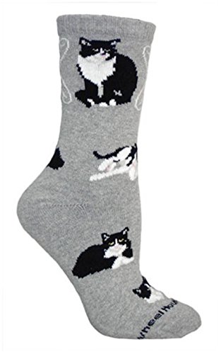 Tuxedo Cat Socks on Gray 9-11