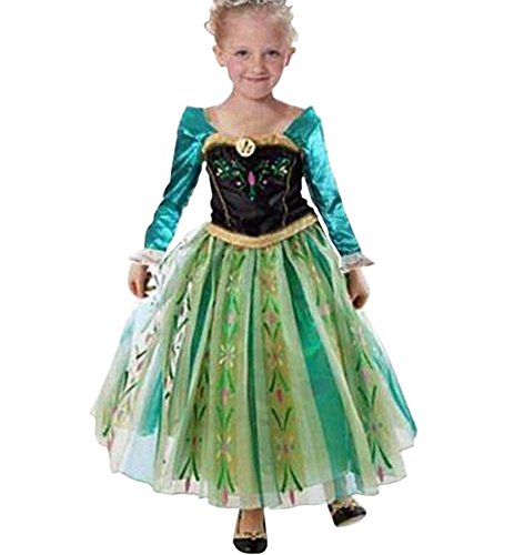 MissFox Traje Princesa Anna Frozen Vestido Para Niña 110CM Largo