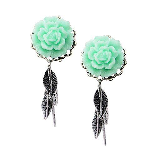Mint Green Rose Leaf Dangle Plug 2G-1