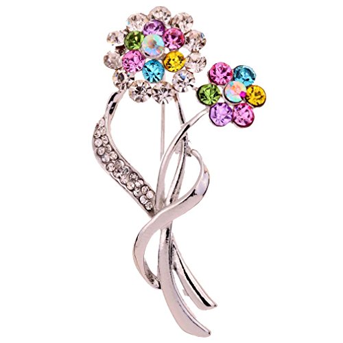 Yazilind Jewelry Silver Plated Flower Carve Sparkling Colorful Crystal Brooches and Pins Gift for Women