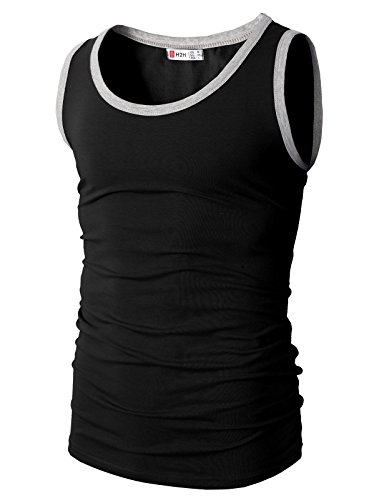 H2H Mens Slim Fit Contrast Colorblock Crew Neck Lightweight Sleeveless Tank Tops