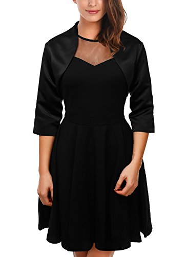 DJT Ladies 3/4 Sleeve Buttonless Satin Cardigan Blazer