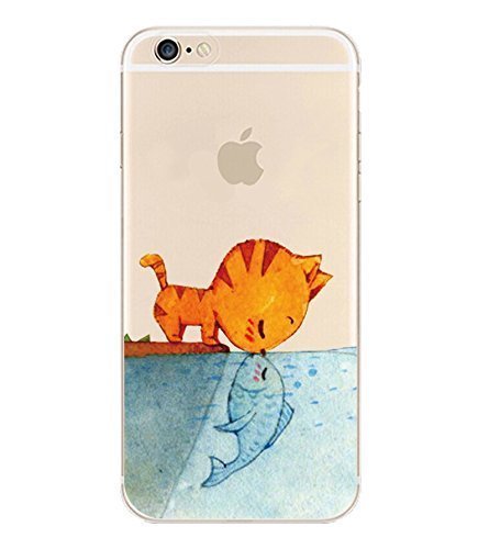 iPhone 6 Case, DECO FAIRY® Protective Case Bumper[Scratch-Resistant] [Perfect Fit] Translucent Silicone Clear Case Gel Cover for Apple iPhone 6 (Cat Kisses Fish iPhone 6 4.7)
