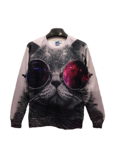 Pink Queen Pullover Round Collar Sunglasses Cat White Sweatshirt Sweater Hoodie