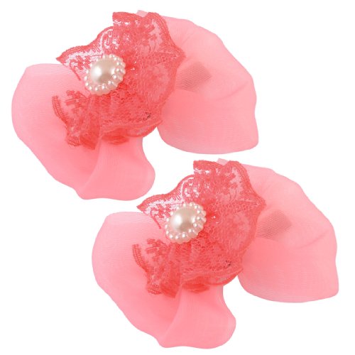 

2 x Plastic Pearl Accent Watermelon Red Gauze Bowknot Alligator Hairpin