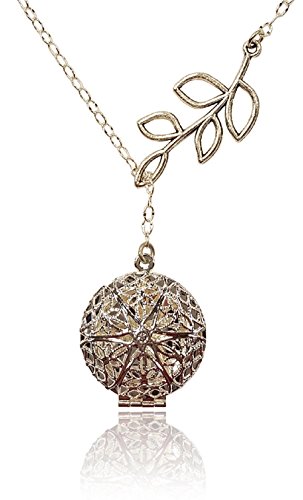 Aromatherapy Necklace Essential Oil Diffuser Locket Pendant Jewelry, Silver-tone, Filigree, Unique Tree Branch Drop, Lariat, Y-Style, w/reusable felt pads!