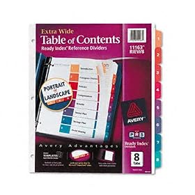 Extra-Wide Ready Index Dividers, 8-Tab, 9 1/2 x 11, Assorted, 8/Set