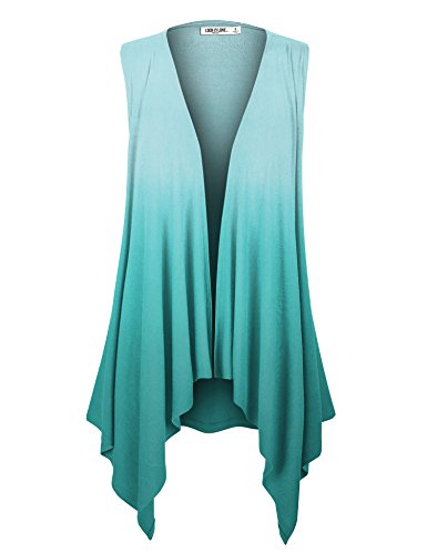 LL WSK1095 Womens Lightweight Sleeveless Ombre Open Front Cardigan Vest XL TEAL