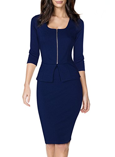 Miusol Women's Square Neck Busniess Peplum Fitted Casual Bodycon Dress