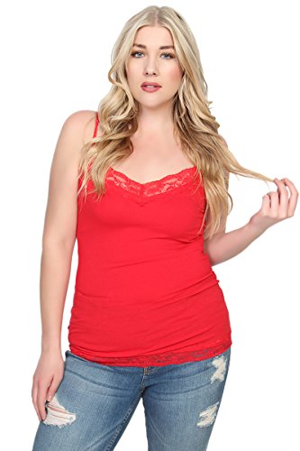TheMogan Women's Basic Lace Trim Spaghetti Strap Cami Tank Top Base Layer Tee