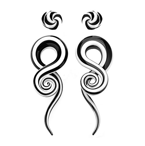 BodyJ4You Glass Spiral Tapers Kit with Plugs 4 Pieces Black and White Glass Plugs 4G-14mm