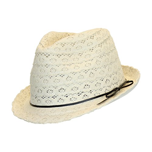 Summer Festival Chic Cotton Blend Panama Fedora Hat, Crocheted Ivory Lace Ribbon