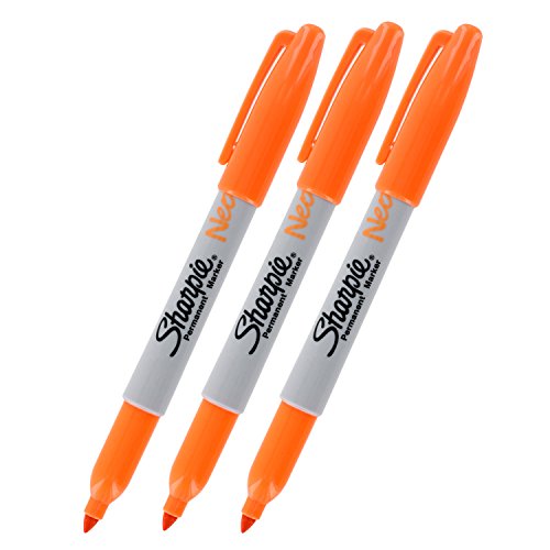 Sharpie Neon Permanent Marker, Neon Orange Ink, Pack of 3