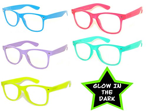 6 Pack or 5 Pack Retro 80's Vintage Wayfarer Nerd Sunglasses Clear Lens Colored Frame