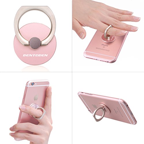 BENTOBEN Phone Stand Multi-Angle 360 Rotation 3D Alloy Portable Ring Stand for iPhone6/6S -Rose Gold