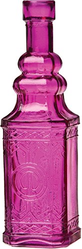 Luna Bazaar Small Vintage Glass Bottle (6.5-Inch, Square Design, Fuchsia Pink) - Flower Bud Vase - For Home Decor, Party Decorations, and Wedding Centerpieces