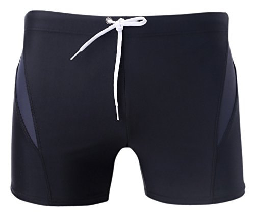 Linemoon Men's Solid Spliced Boxer Swimming Brief Elastic Trunks