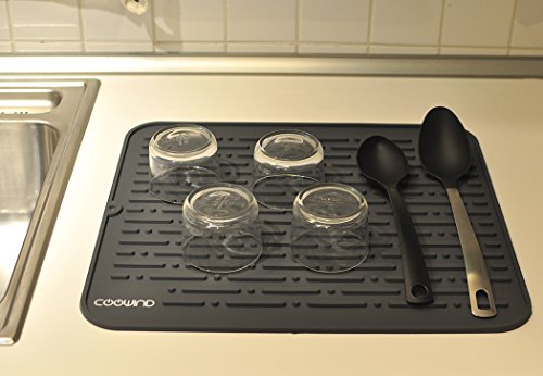Silicone Quick Dish Drying Mat By Coowind- with Bonus Pot Trivet and S Hook-Extra Large 17.8