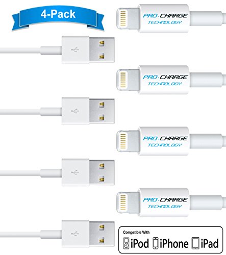 [4 Pack]iPhone 6/6S Charging Lightning Cable For Apple Certified By Pro-Charge Technology, 8-Pin Phone Charger Power Sync Connector To USB For iPhone 6 & 6+ Plus/5/5s/5c - White