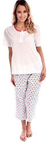 Pink Lady Women's Short Sleeve Top and Floral Print Capri Pant Pajama Set