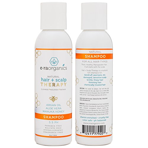 Era Organics Moisturizing Shampoo For Itchy, Dry Scalp, Dry Hair & Anti Dandruff. Soothe, Hydrate & Repair with Argan Oil, Aloe Vera & Manuka Honey! Sulfate-Free Shampoo For Healthier Hair & Scalp 4oz