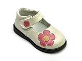 Girl Dress Shoes/Mary-janes, Pearl White, Pink Flower (Toddler/kid/children)