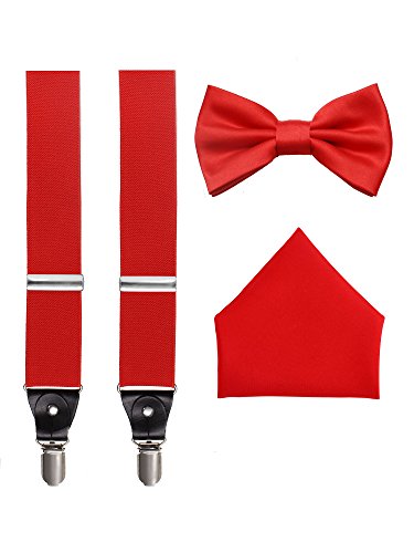 Suspenders, Bow Tie and Pocket Hanky Set - Many Colors