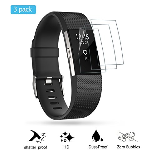 Fitbit Charge 2 Screen Protector Full Coverage Screen Protector for Fitbit Charge 2 HD Clear Anti-Bubble Film with Free ( Pack of 3 )