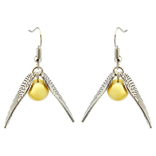 ELBLUVF Alloy Handmade Locket Wings Golden Earrings Golden Necklace (Earrings)