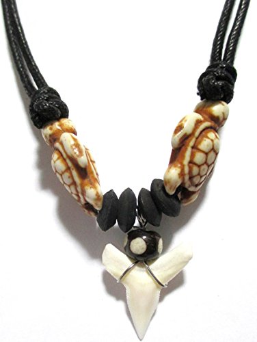 Real Shark Tooth Necklace- Cream Turtle Necklace - Handmade Necklace - Surfer Necklace - Unisex