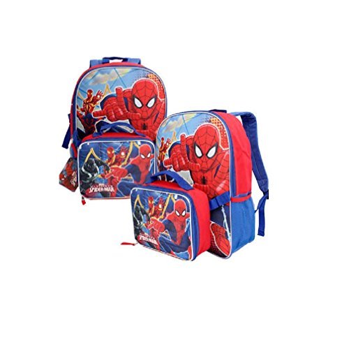 Marvel Spider-Man Spiderman Backpack with Lunch Bag Lunchbox 16