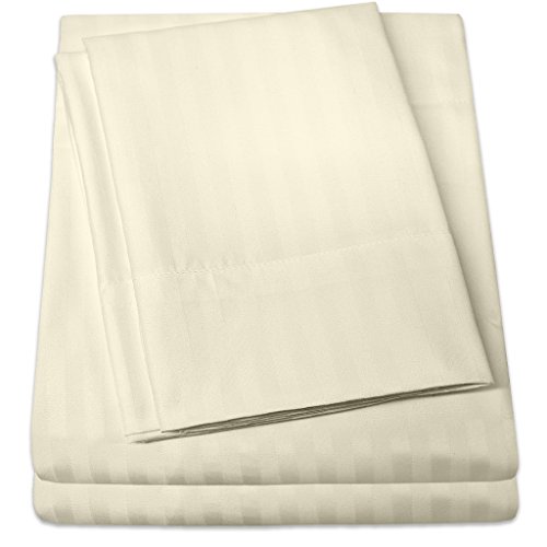 1500 Supreme Collection Dobby Striped Sateen 4 Piece Bed Sheet Set Deep Pocket - All Sizes, 23 Colors - King, Dobby Stripe Ivory