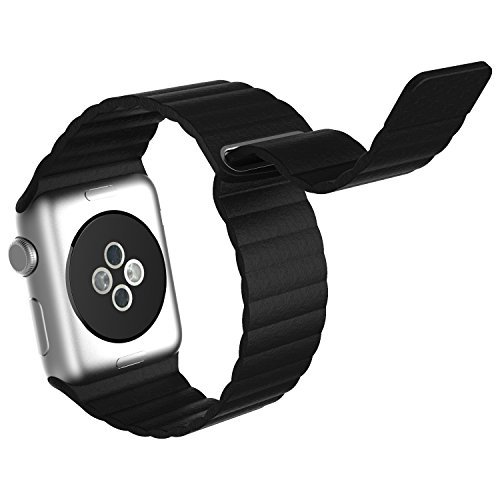 Apple Watch Band, JETech 42mm Genuine Leather Loop with Magnet Lock Strap Replacement Band for Apple Watch 42mm All Models No Buckle Needed (Leather Loop - Black)