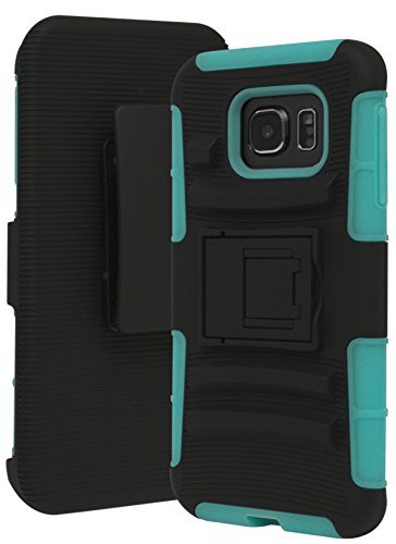 Galaxy S7 Edge Case, Bastex Heavy Duty Hybrid Rubber Silicone Cover with Protective Kickstand Holster Belt Clip Case for Samsung Galaxy S7 Edge (Teal/Black)