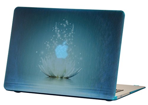 Macbook Air 11 inches Rubberized Hard Case for model A1370 & A1465, GRAFICO Lotus Light Design with Blue Bottom Case, Come with Keyboard Cover