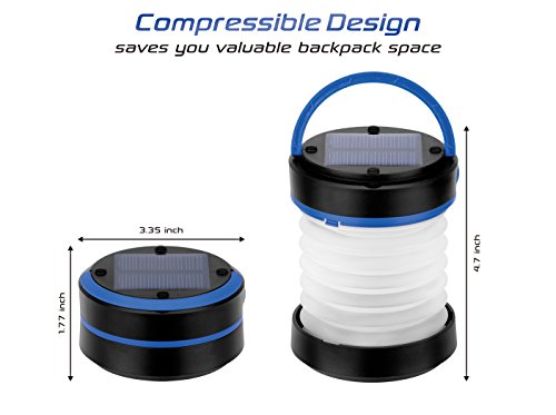 Kizen Solar Powered LED Camping Lantern - Solar or USB Chargeable, Collapsible Space Saving Design, Emergency Power Bank, Flashlight, Water Resistant. For Outdoor Night Hiking Camping Tent Lawn Patio! - Image 4