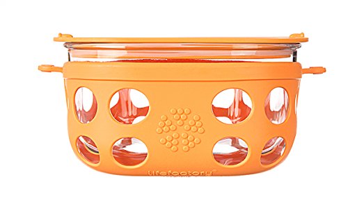 Lifefactory 4-Cup Glass Food Storage with Silicone Sleeve, Orange