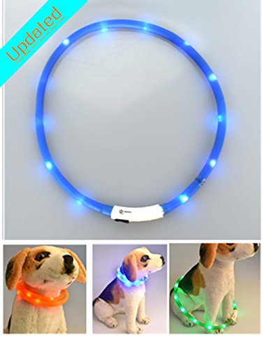 LED Pet Dog Collar,Pashion USB Rechargeable LED Light-Up Safety Neck Loop One Size Fits All Waterproof Night Safety Pet Dog Collar (Blue)
