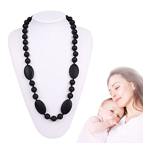 Teething Nursing Necklace Silicone Jewelry Chewelry Chewbeads Baby Gift for Mom to Wear (Black)