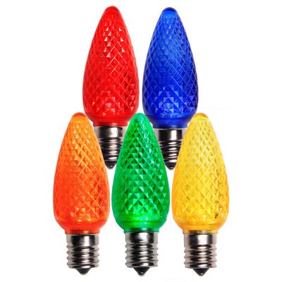 LED C9 Multi Replacement Christmas Light Bulbs, Commercial Grade Holiday Bulbs, 5 Diode (LED's) in Each Bulb, Fits in E17 Sockets, Pack of 25 Bulbs