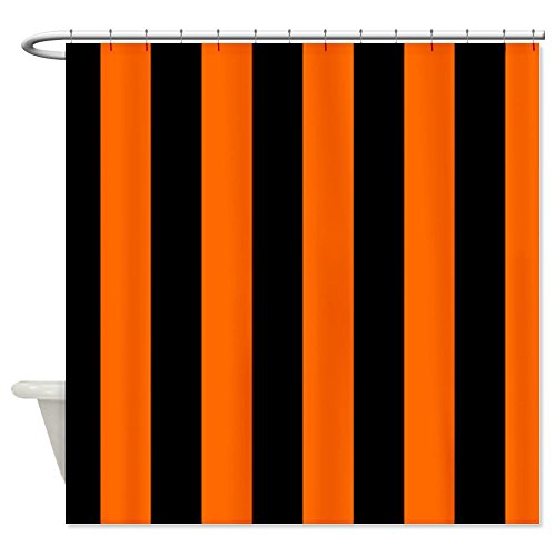 Vertical Stripes - Black/Orange Shower Curtain - Standard White