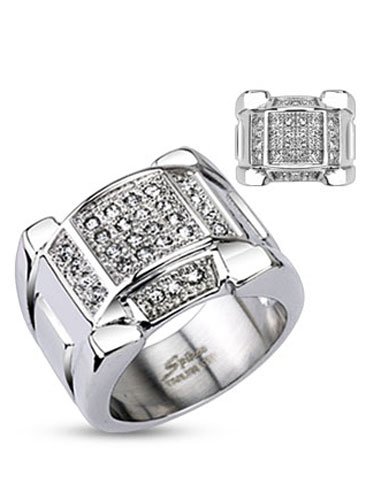 Stainless Steel Micro Paved Multi Clear Simulated Diamond Band Ring with Arced Top & Bottom Design, Width 18MM - Crazy2Shop