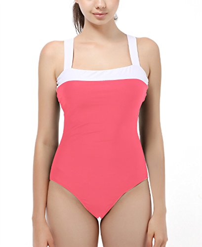 Vintage One Piece Bathing Suits Monokini Swimsuit Push Up Racerback Swimwear for Women Pink