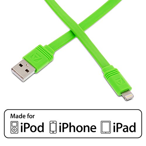 Aduro - Apple Certified / MFi [Lifetime Warranty] - USB to Lightning Extra Long FLAT Charge & Sync Cable fits all Apple Devices with Lightning Connector - iPhone 5 / 5S / 5C / 6 / 6 Plus, iPad 4, iPad Mini, iPad Air, New iPod Touch and Nano (10 Feet / 3 Meters) (Green)