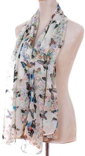 Demarkt® Chic Butterflies Print Chic Elegant Scarf -Beige White