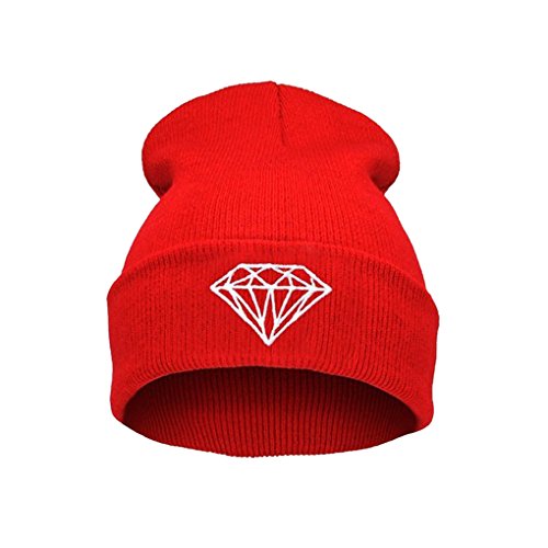 MuLuo Knitting Men Women Cap Diamond Pattern Beanies Winter Wool Hats Red