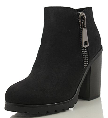 Soda Women's Daily Faux Nubuck Leather Side Zipper Ankle Bootie Heel