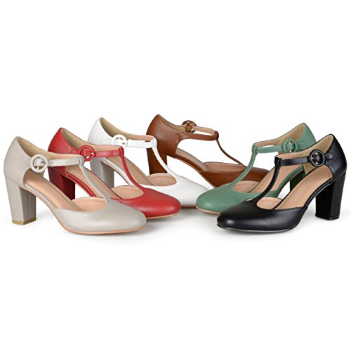 Brinley Co. Womens T-strap Chunky Heel Round Toe Classic Matte Pumps